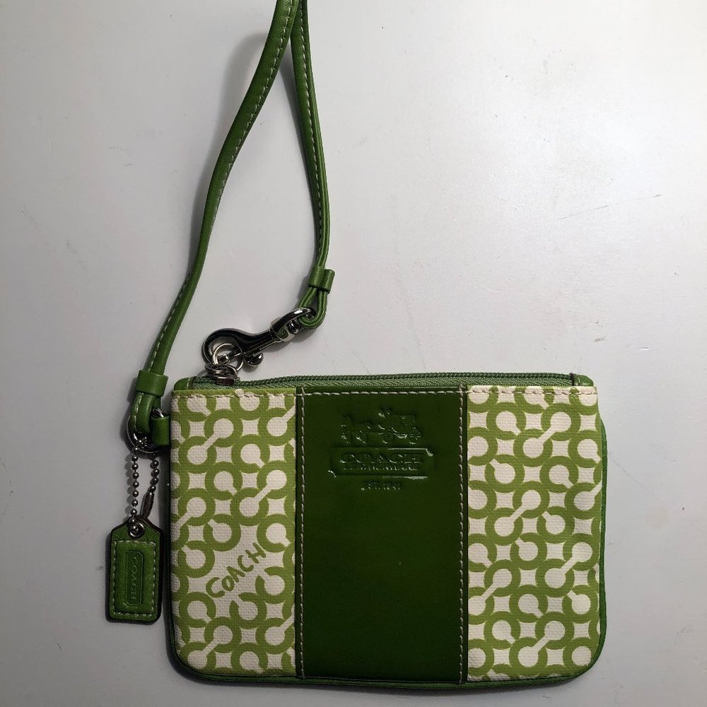 Green & White Coach Wristlet